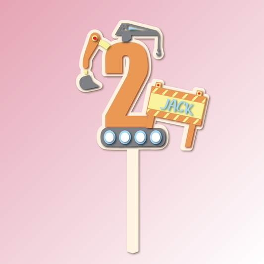 Name & Age – Construction Theme Acrylic Cake Topper/Plaque