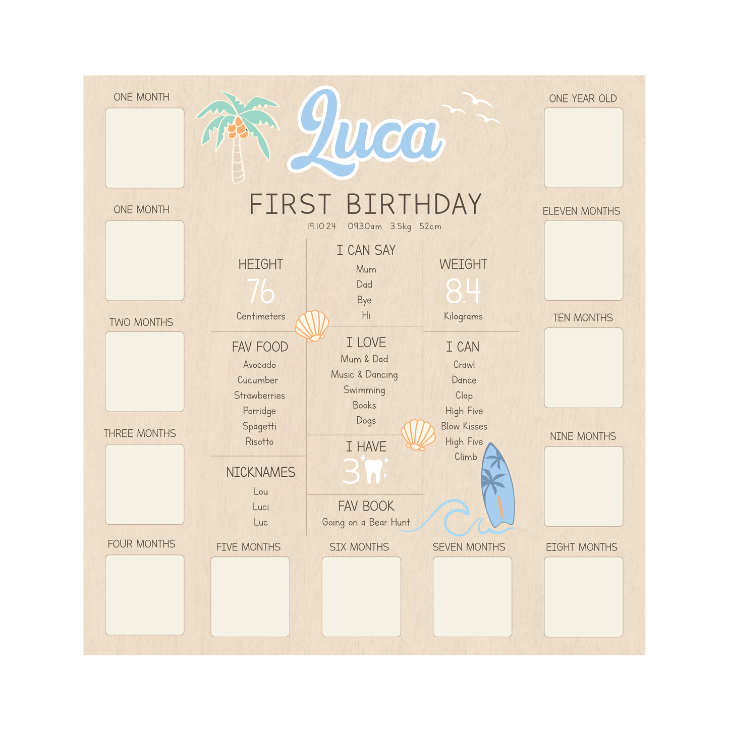 All-in-One Milestone + Photo Board - Beach