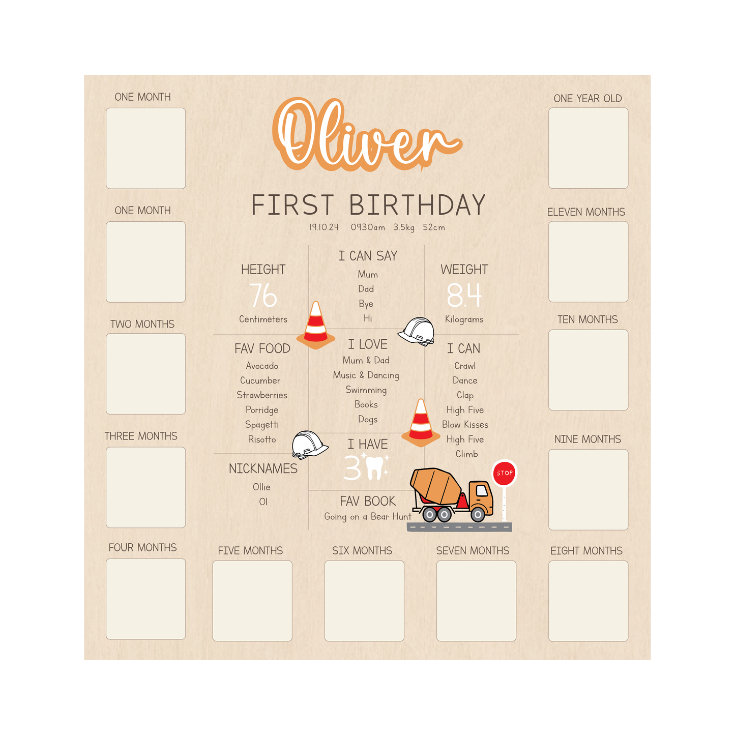 All-in-One Milestone + Photo Board - Construction