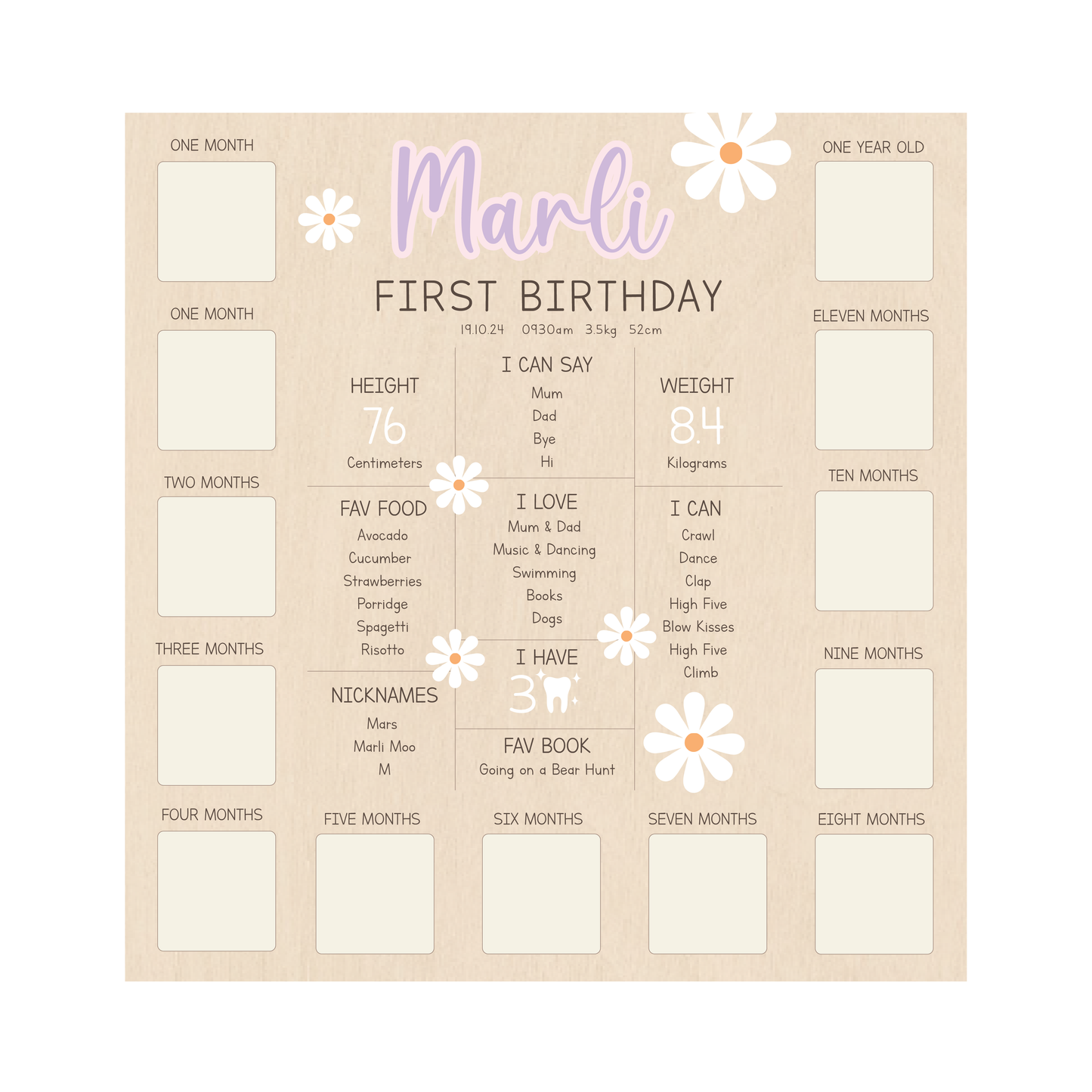 All-in-One Milestone + Photo Board - Daisy