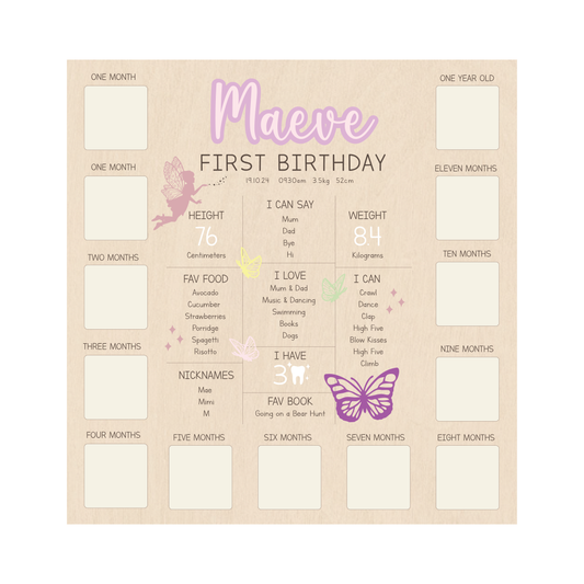 All-in-One Milestone + Photo Board - Butterflies & Fairy's