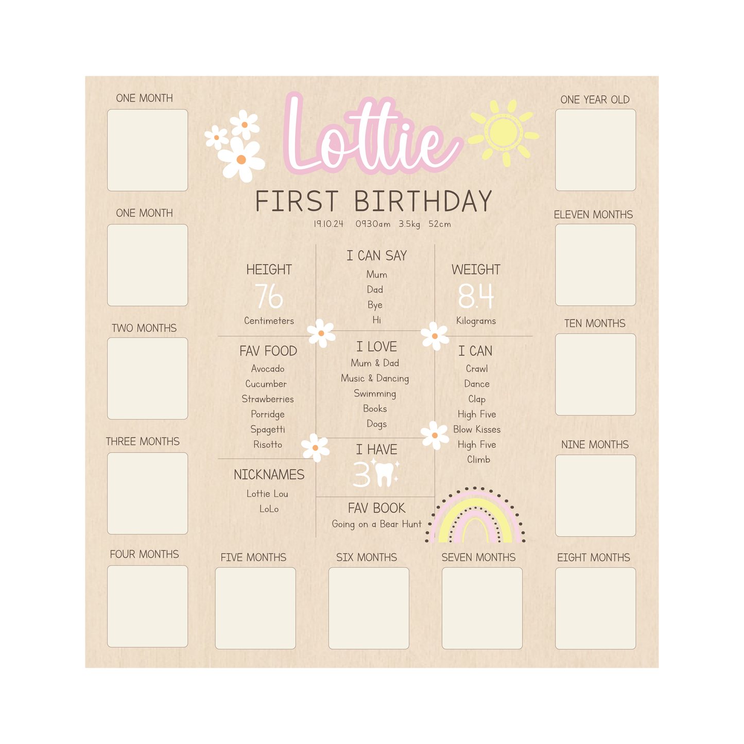 All-in-One Milestone + Photo Board - Rainbow & Daisy