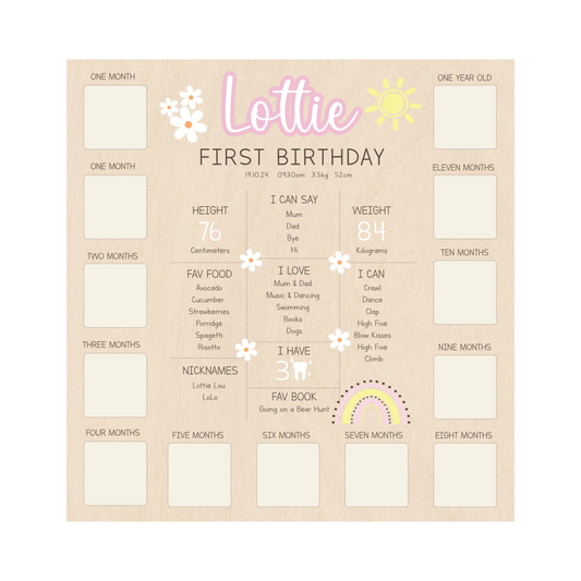 All-in-One Milestone + Photo Board - Rainbow & Daisy