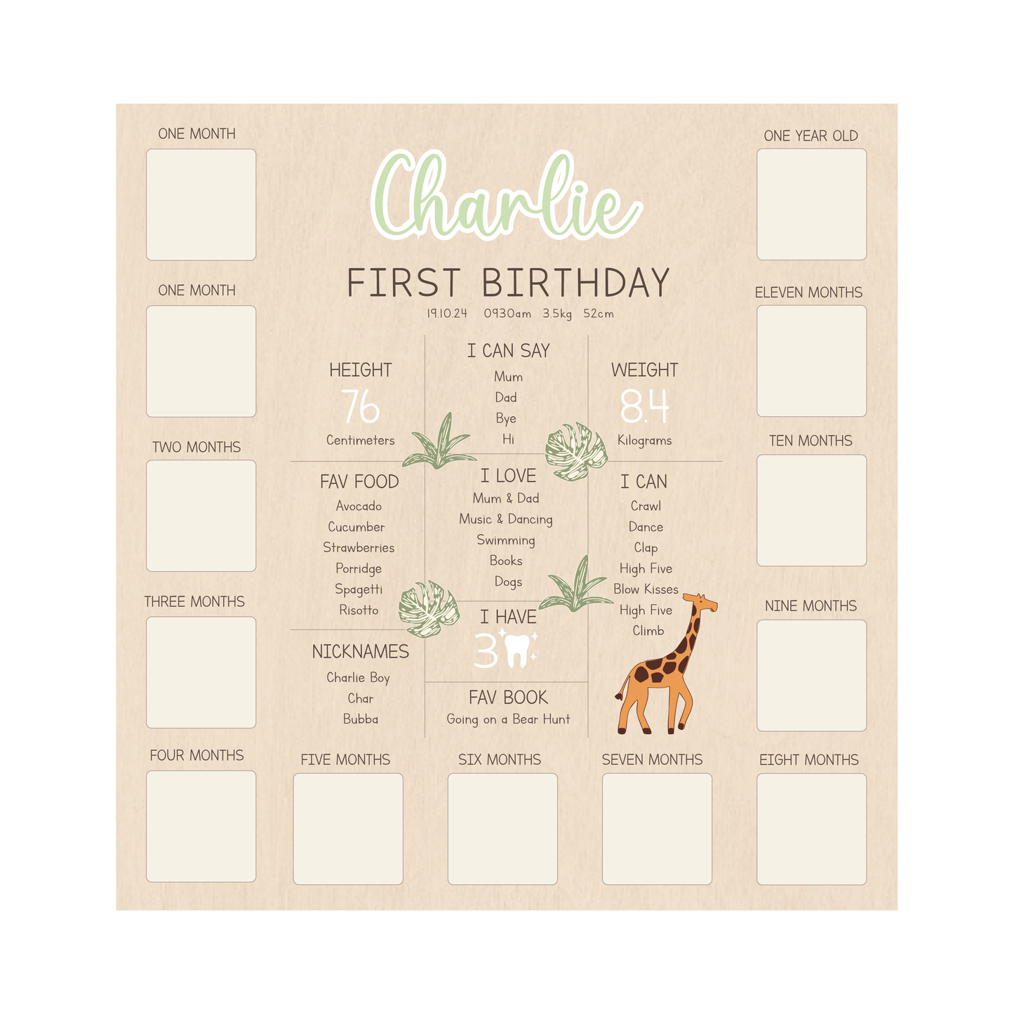 All-in-One Milestone + Photo Board - Safari