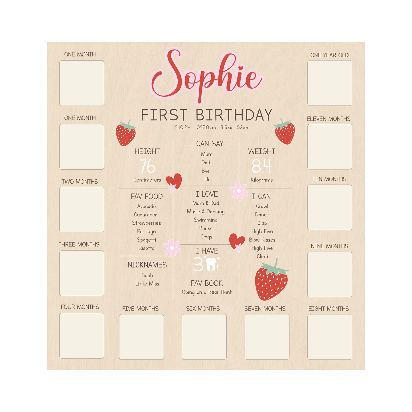 All-in-One Milestone + Photo Board - Strawberry
