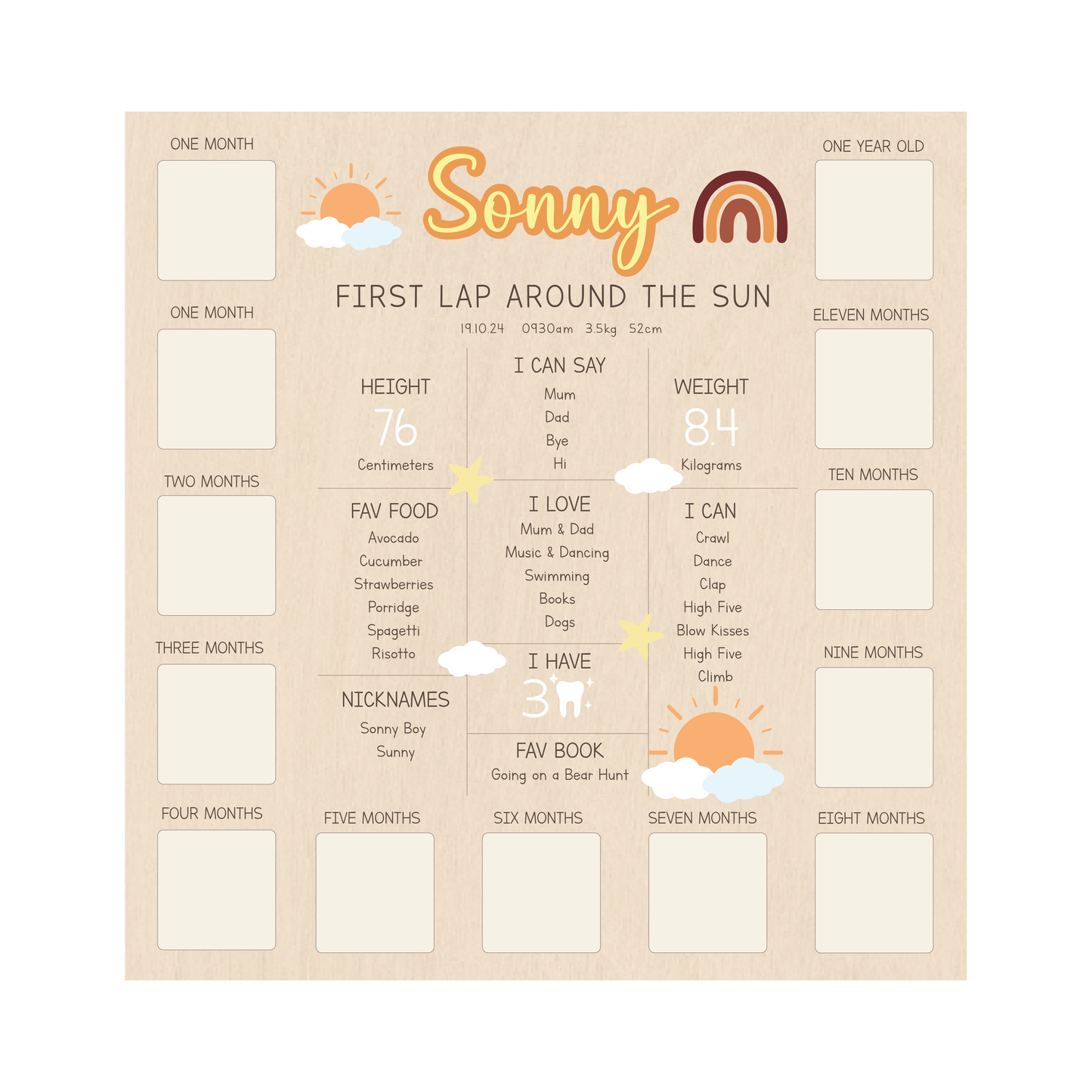 All-in-One Milestone + Photo Board - Sun