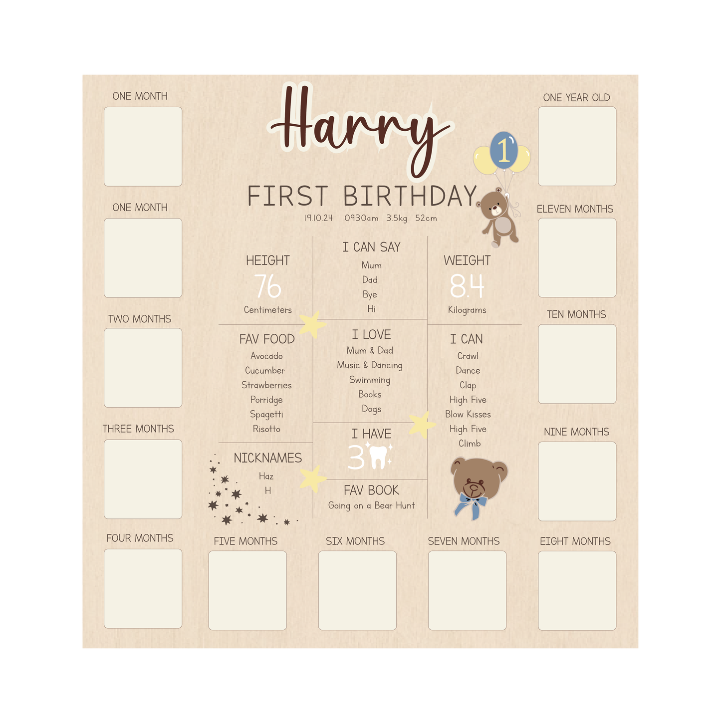 All-in-One Milestone + Photo Board - Teddy Bear