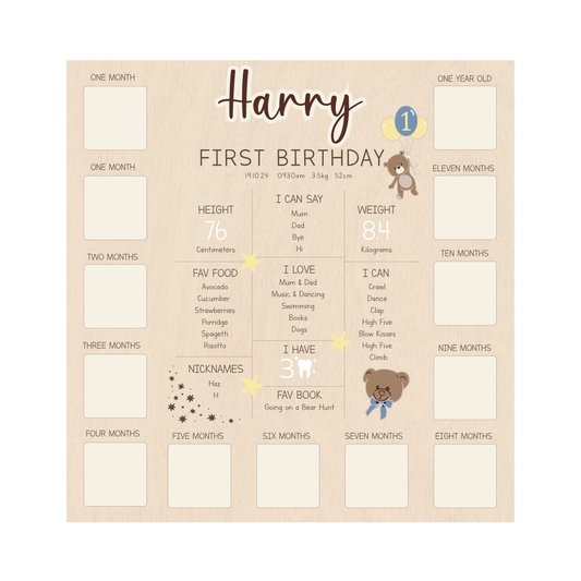 All-in-One Milestone + Photo Board - Teddy Bear