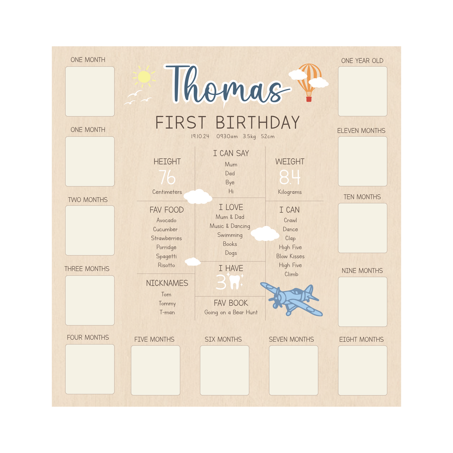 All-in-One Milestone + Photo Board - Up in the sky