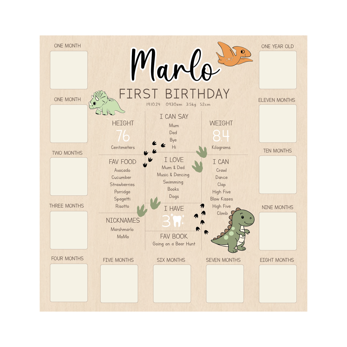 All-in-One Milestone + Photo Board - Dinosaur