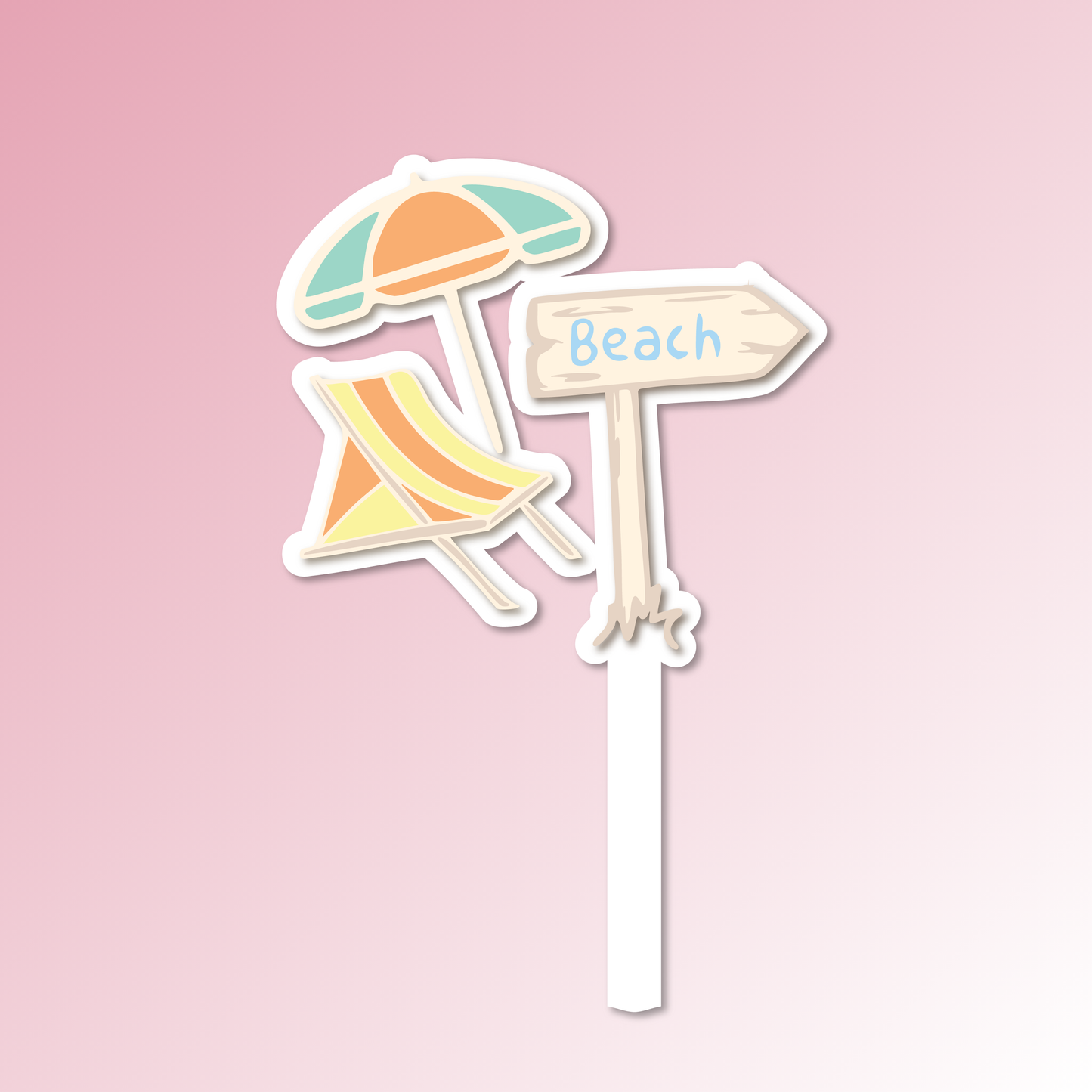 Beach Sign, Umbrella & Chair Acrylic Cake Topper/Plaque
