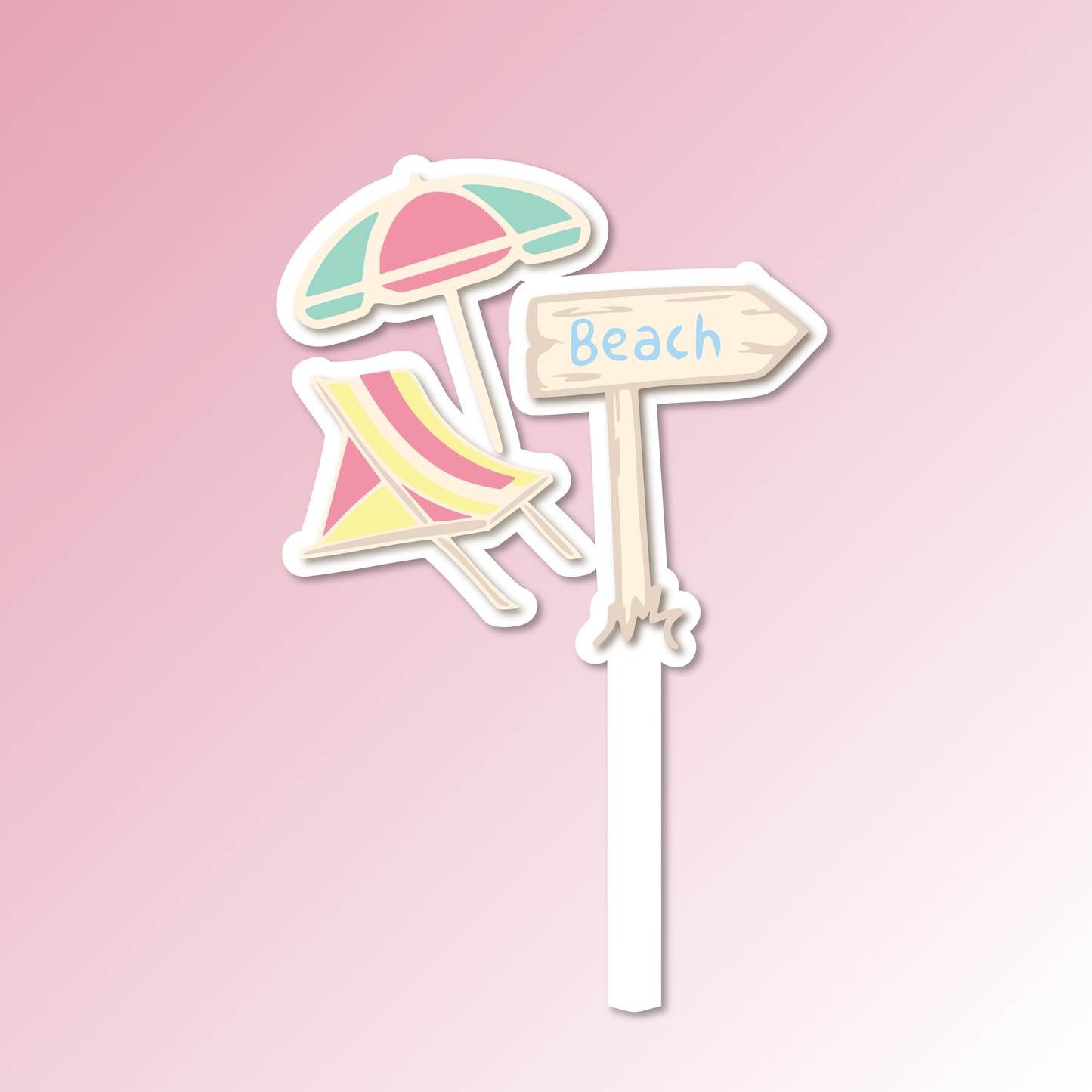 Beach Sign, Umbrella & Chair Acrylic Cake Topper/Plaque