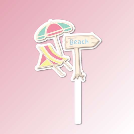 Beach Sign, Umbrella & Chair Acrylic Cake Topper/Plaque