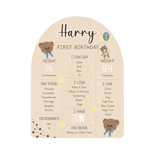 First Birthday Milestone Board - Teddy Bear