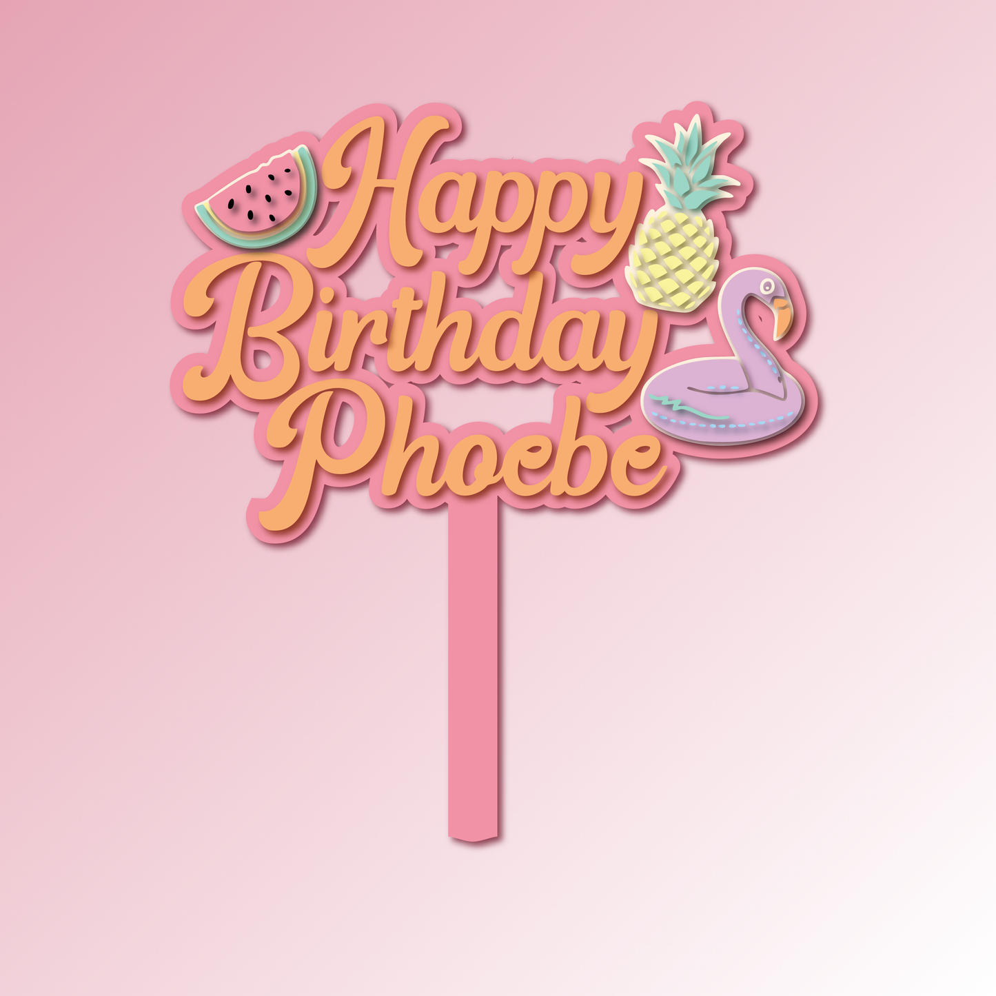 Happy Birthday Name – Summer Fruits Acrylic Cake Topper/Plaque