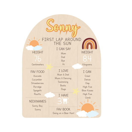 First Birthday Milestone Board - Sun