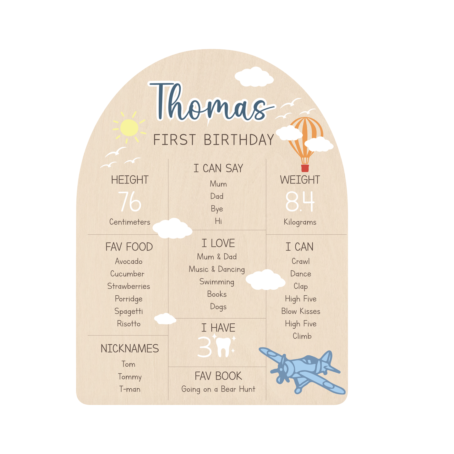 First Birthday Milestone Board - Up in the Sky