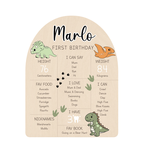 First Birthday Milestone Board - Dino