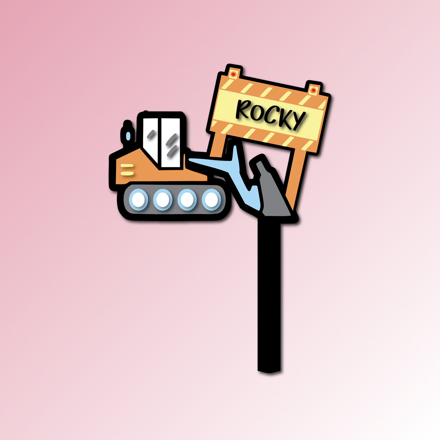 Name & Bobcat – Construction Theme Acrylic Cake Topper/Plaque