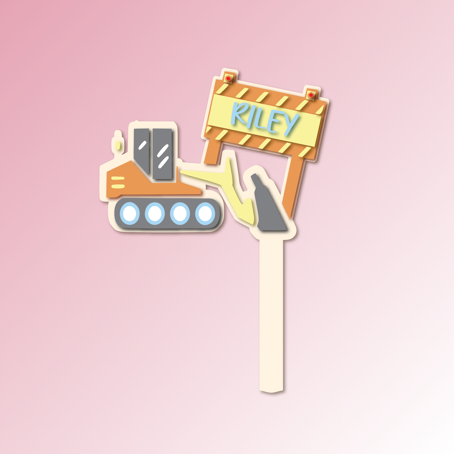 Name & Bobcat – Construction Theme Acrylic Cake Topper/Plaque