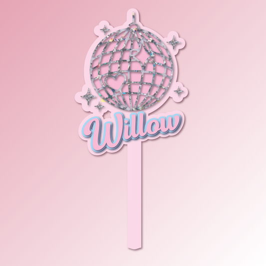 Name – Disco Ball Acrylic Cake Topper/Plaque