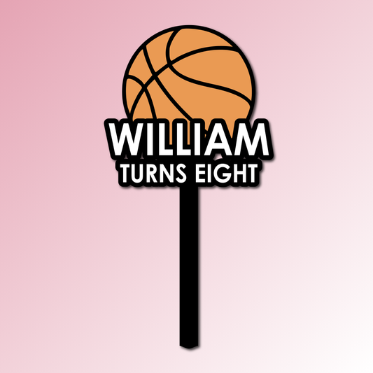 Name turns Age Basketball Acrylic Cake Topper/Plaque