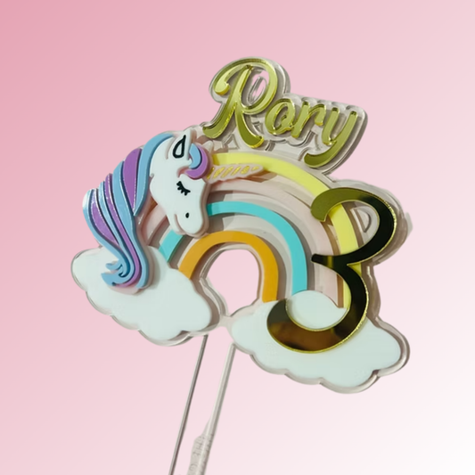 Name + Age - Rainbow/Unicorn cake topper