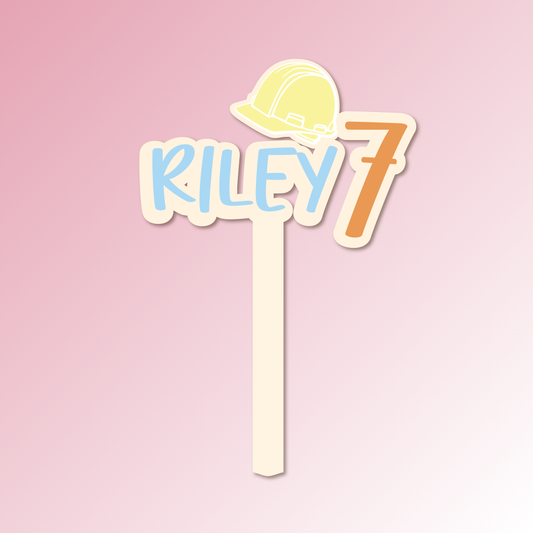 Name & Age – Hardhat Acrylic Cake Topper/Plaque