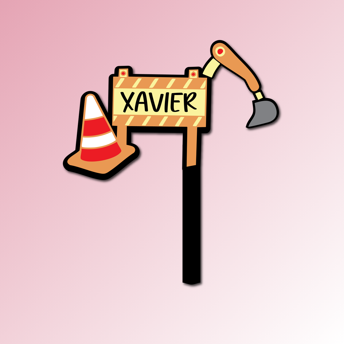 Construction Name Sign – Acrylic Cake Topper/Plaque