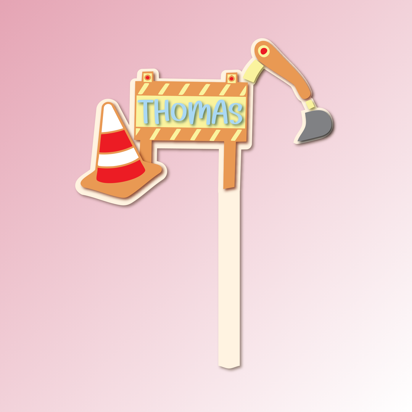 Construction Name Sign – Acrylic Cake Topper/Plaque