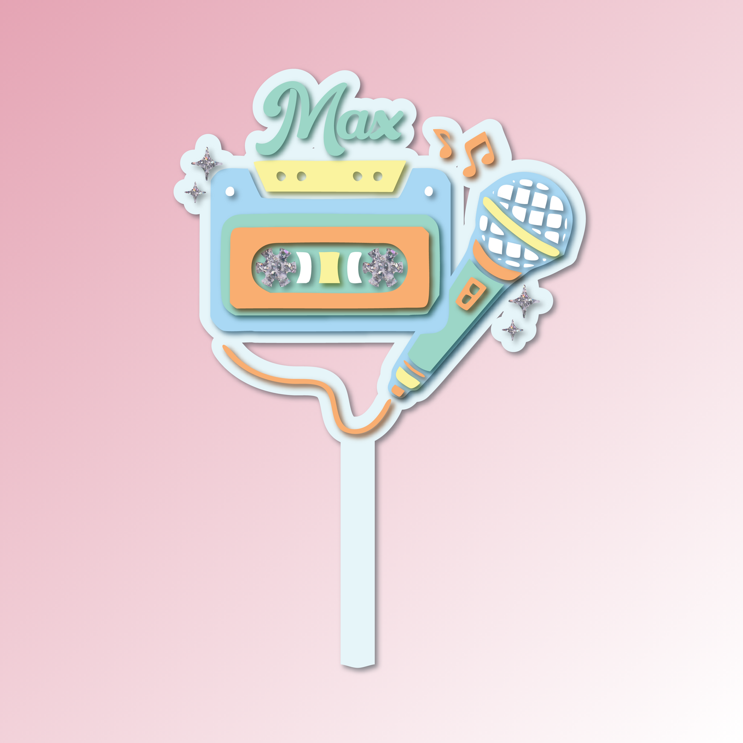 Name is Age – Microphone Acrylic Cake Topper/Plaque