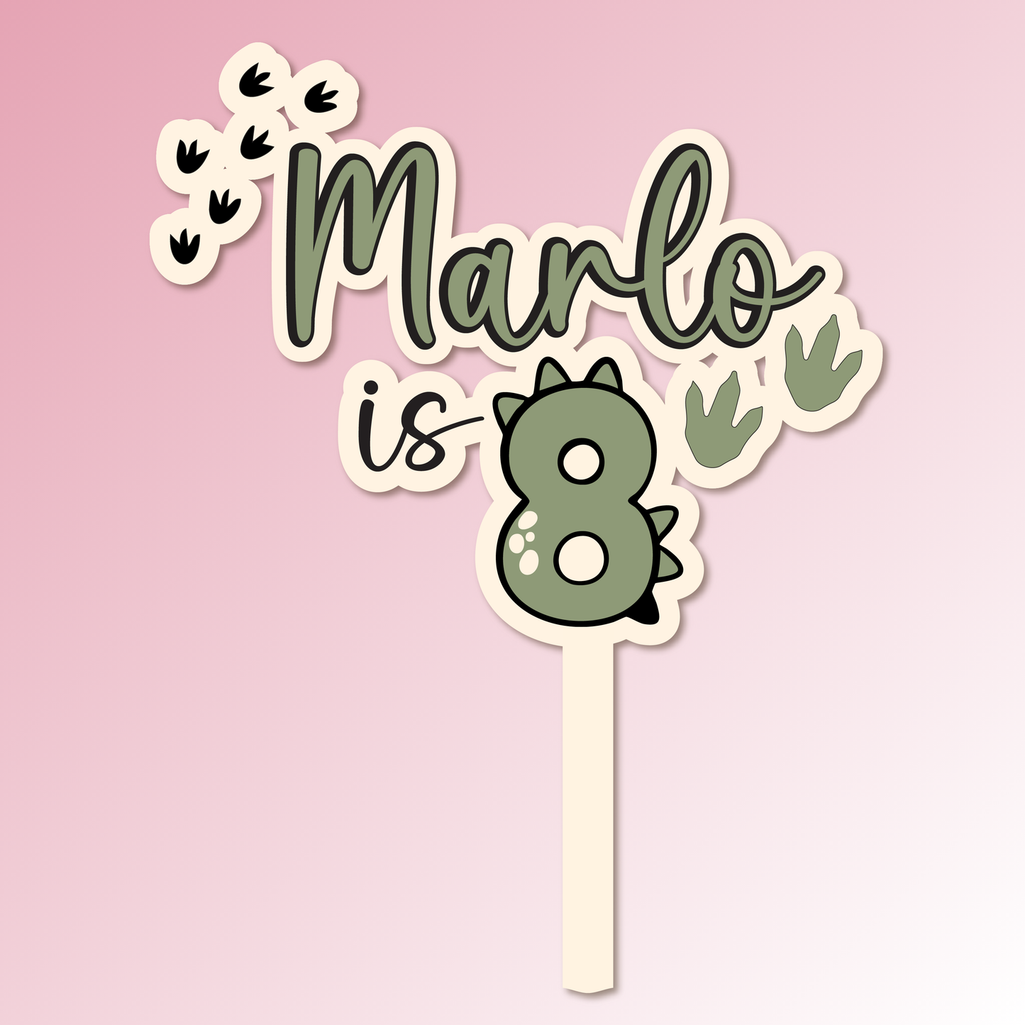 Name is Age Dinosaur Footprints Acrylic Cake Topper/Plaque