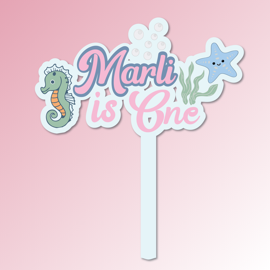 Name is Age Under the sea (seahorse) - Acrylic Cake Topper/Plaque