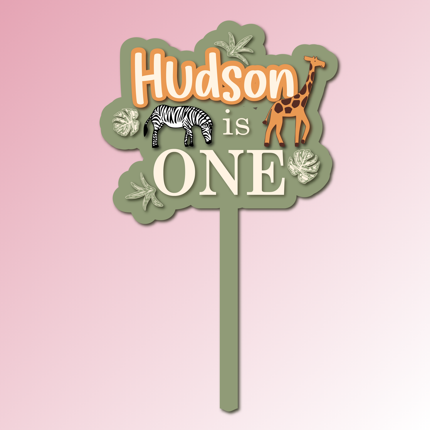 Name is Age – Safari Acrylic Cake Topper/Plaque