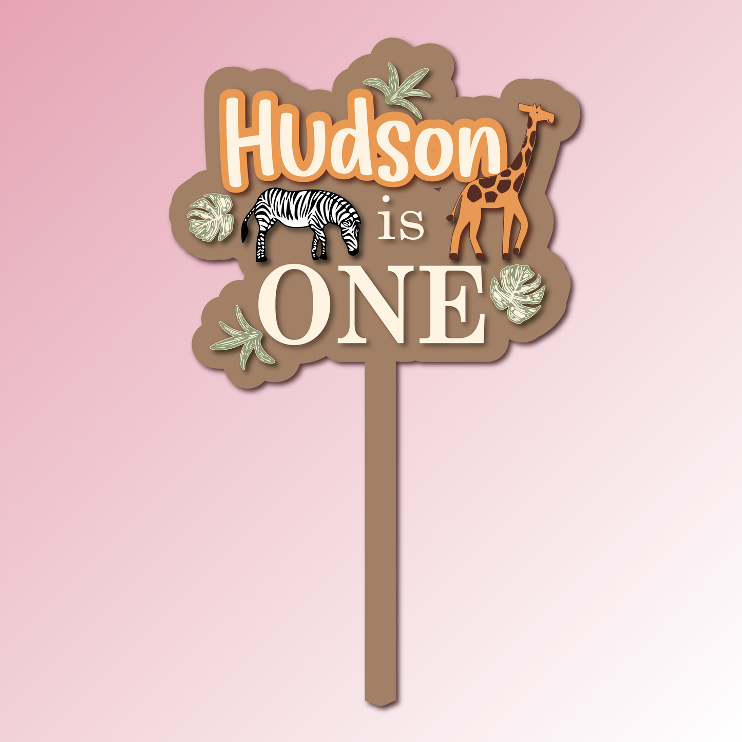 Name is Age – Safari Acrylic Cake Topper/Plaque