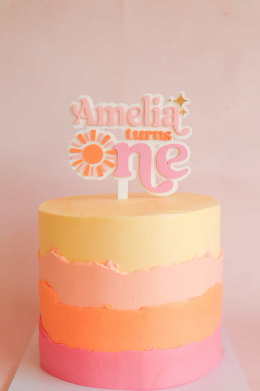 Name Turns One Sun Theme Cake Topper / Plaque