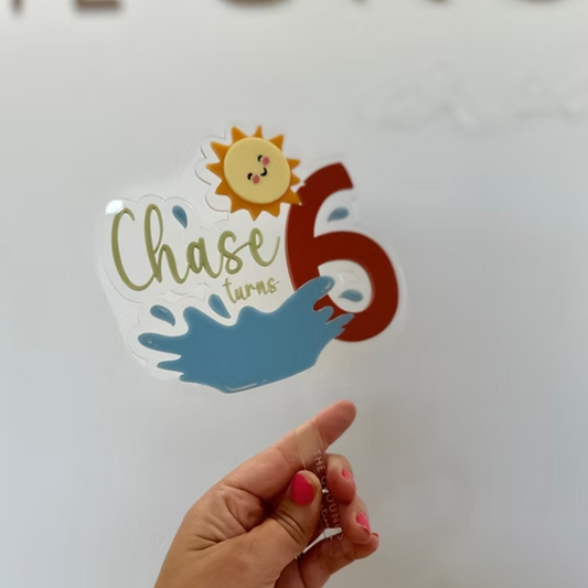 Name Turns Age – Splash Acrylic Cake Topper/Plaque