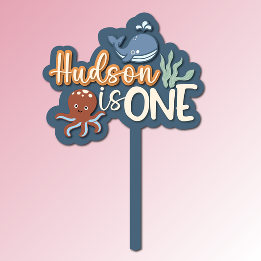 Name is Age Under the sea (Whale) - Acrylic Cake Topper/Plaque