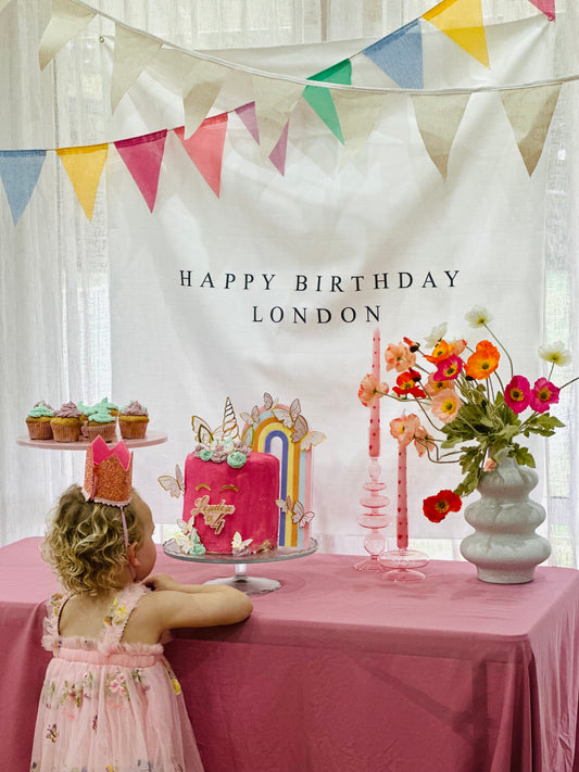 Linen Happy Birthday Banner - Personalised