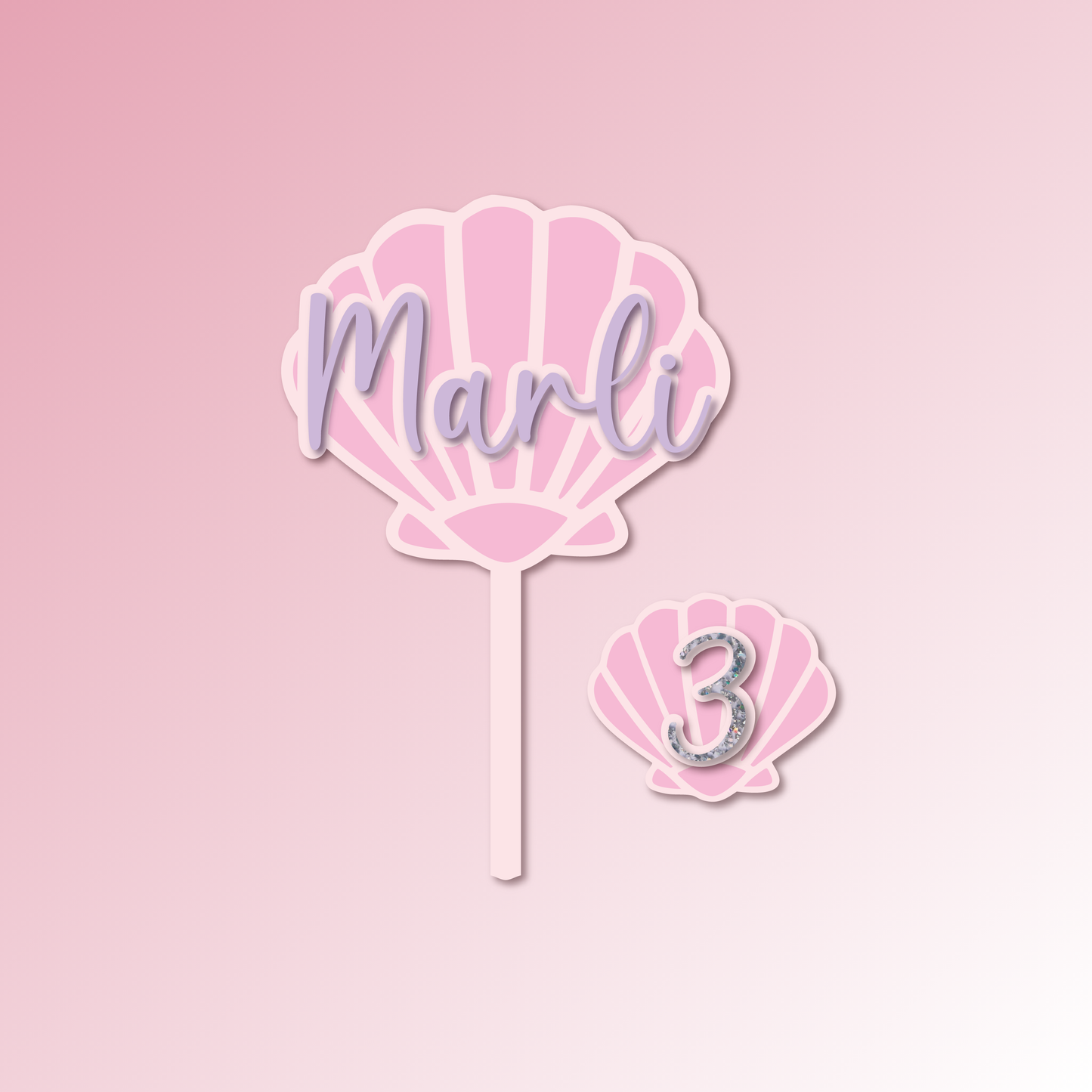 Shell Name & Age Acrylic Cake Topper/Plaque Set