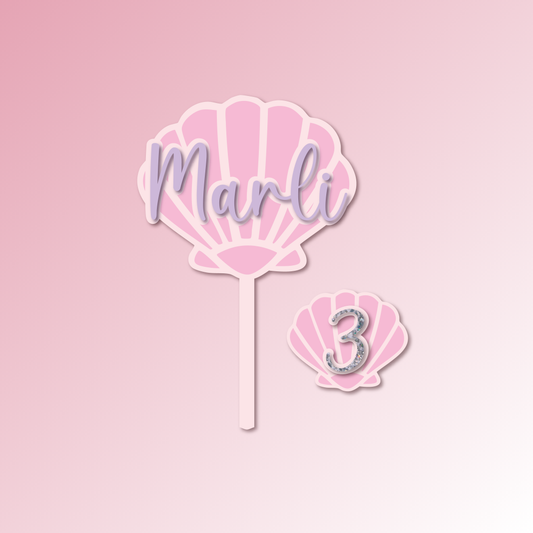 Shell Name & Age Acrylic Cake Topper/Plaque Set